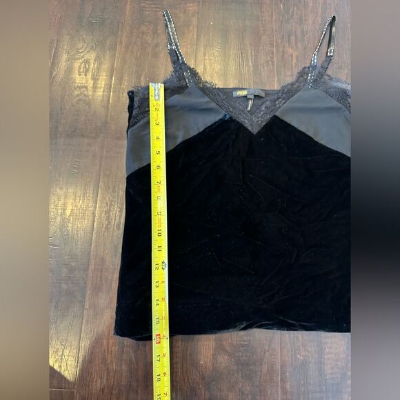 Maje Black Velvet Sleeveless Top Lace Lisa Slip Camisole Faux Leather Size Med - Picture 7 of 10